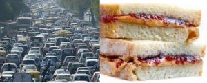 traffic jam with peanut butter and jelly